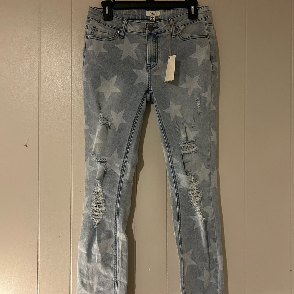 Star Patterned Light Blue Jeans